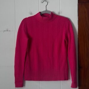 Investments Fine Cashmere Cable Knit Mock‎ Neck Sweater Hot Pink Size S